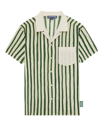 Camicia bowling uomo in lino HS Stripes - Vilebrequin x Highsnobiety Garden vista frontale