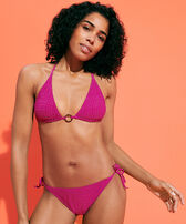 Women Triangle Bikini Top Plumetis Crimson purple front worn view