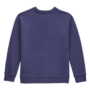 Boys Round-Neck Cotton Sweatshirt Placed Embroidery Turtles Navy back view