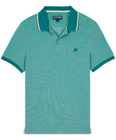 Polo en piqué de algodón de color liso cambiante para hombre Emerald vista frontal