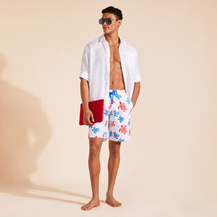 Bañador largo con estampado Tortues Multicolores para hombre Blanco detalles vista 1