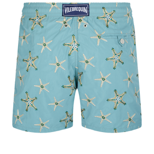 Men Swim Shorts Embroidered Starfish Dance - Limited Edition Mineral blue back view