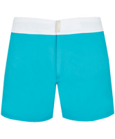 Pantaloncini mare uomo elasticizzati con cintura piatta Color Block Blu curacao vista frontale