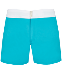 Pantaloncini mare uomo elasticizzati con cintura piatta Color Block Blu curacao vista frontale