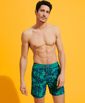 Men Swim Trunks Poulpes Flocked Emerald front worn view