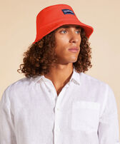 Terry Bucket Hat Poppy red front worn view