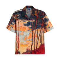 Camisa de bolos en lino con estampado Voile et Pins para hombre Maiz vista frontal
