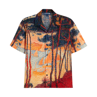 Camisa de bolos en lino con estampado Voile et Pins para hombre Maiz vista frontal