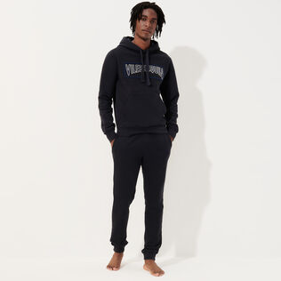 Men Cotton Hoodie Sweatshirt Solid Navy details view 6