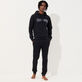Men Cotton Hoodie Sweatshirt Solid Navy details view 6