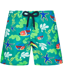 Boys Swim Trunks Ultra-light and Packable Naive Fish Emerald front view