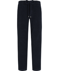 Men Velvet Elastic Waist Pants Navy front view