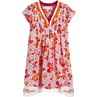 Girls Mini Dress Iris Lace- Vilebrequin x Poupette St Barth Shocking pink 正面图