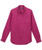 Men Linen Shirt Solid Crimson purple 正面图