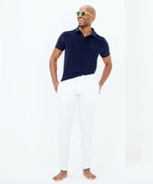 Pantalon coupe droite en Lin homme uni Blanc vue portée de face