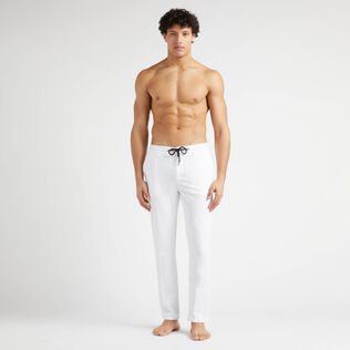 Pantalón en algodón tencel de color liso para hombre Blanco vista frontal desgastada