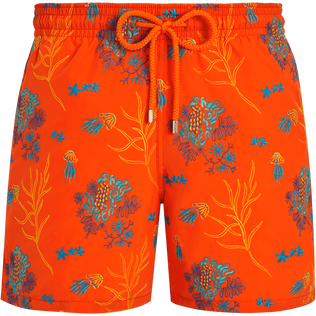 Men Swim Trunks Embroidered Medusa Flowers - Limited Edition Apricot front view