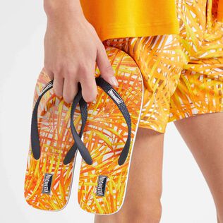 Men Beach Flip Flops Palm Leaves Mango front worn view