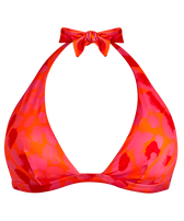 Top de bikini anudado alrededor del cuello con estampado New Leopard para mujer Albaricoque vista frontal