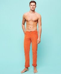Men 5-pocket Velvet Pants Regular fit Rust front worn view