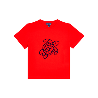 Camiseta de algodón orgánico con tortuga bordada para niño Amapola vista frontal