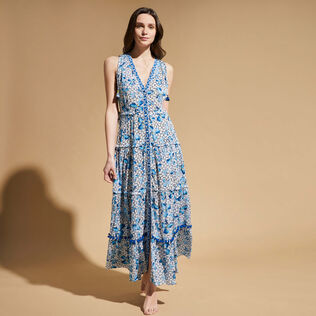 Vestito lungo donna Iris Lace - Vilebrequin x Poupette St Barth Azzurro vista frontale indossata