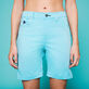 Women Stretch 5-Pockets Cotton Satin Bermuda Shorts Lagoon details view 2