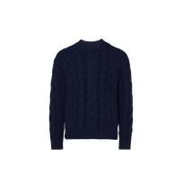 Men Cable-Knit Cotton Sweater Navy front view