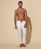 Men Tencel Popeline Jogger Pants White front worn view