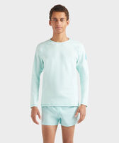 Men Long Sleeves Rashguard Solid Blue note front worn view