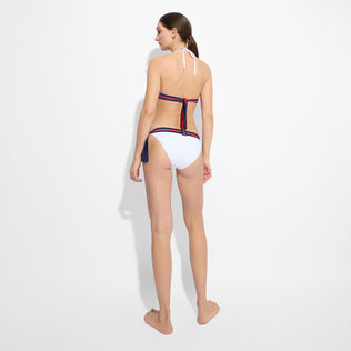 Braguita de bikini con tiras de atar laterales de color liso para mujer de Vilebrequin x Inès de la Fressange Blanco vista trasera desgastada