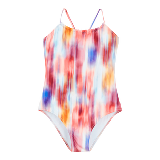 Girls One-Piece Swimsuit Ikat Flowers Multicolor front view