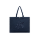 Sac de plage en éponge femme Tortue brodée Bleu marine vue de face