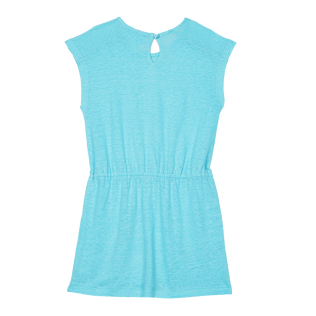 Vestido en lino de color liso para niña Lazulii blue vista trasera