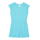 Vestido en lino de color liso para niña Lazulii blue vista trasera