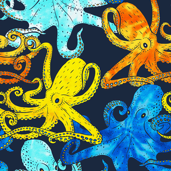 Pantaloncini mare uomo ultraleggeri e ripiegabili Poulpes Aquarelle Blu marine stampe