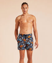 Men Swim Trunks Embroidered Tropical Turtles - Limited Edition Navy front worn view