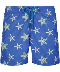 Pantaloncini mare uomo ricamati Starfish Dance - Edizione limitata Purple blue vista frontale