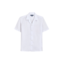Camisa de lino de manga corta de lino para hombre Blanco vista frontal
