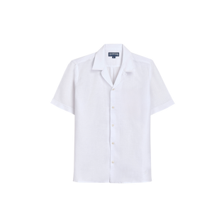Camisa de lino de manga corta de lino para hombre Blanco vista frontal