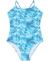Niñas Una pieza Estampado - Girls One-piece Swimsuit Flowers Tie & Dye, Azul marino vista frontal
