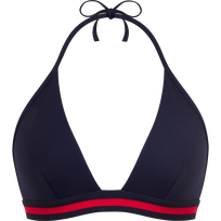 Top bikini donna all'americana tinta unita - Vilebrequin x Ines de la Fressange Blu marine vista frontale