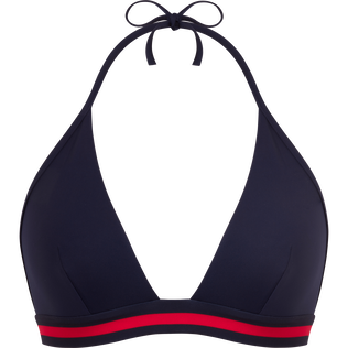 Top bikini donna all'americana tinta unita - Vilebrequin x Ines de la Fressange Blu marine vista frontale