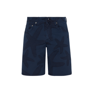 Men Bermuda Shorts Starfish Darkening Printed Gabardine Navy front view