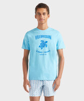 Men Cotton T-shirt Contrasted Placed Gomy Logo Blue topaz front worn view