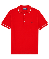 Men Knit Cotton Polo Solid Poppy red front view