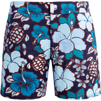Tropical Turtles Stretch-Badeshorts mit flachem Bund für Herren Midnight Vorderansicht