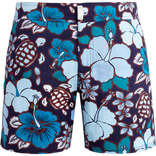Tropical Turtles Stretch-Badeshorts mit flachem Bund für Herren Midnight Vorderansicht
