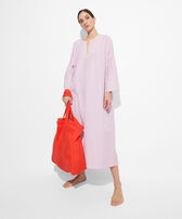 Caftan rayé en coton femme - Vilebrequin x Ines de la Fressange Coquelicot vue portée de face