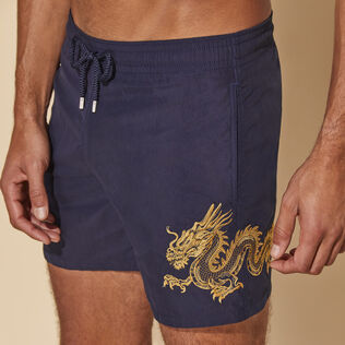 Men Placed Embroidery Swim Shorts The Year of the Dragon Navy details view 1